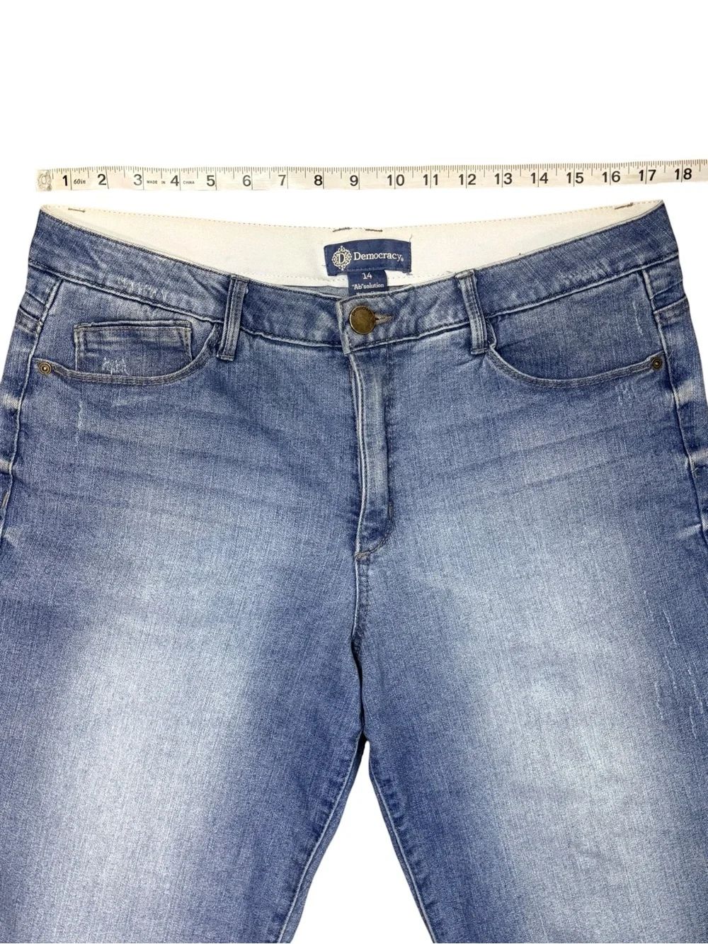 Democracy Absolution Crop Jeans Size 14 Blue Frayed Hem Stretch Denim Capri
